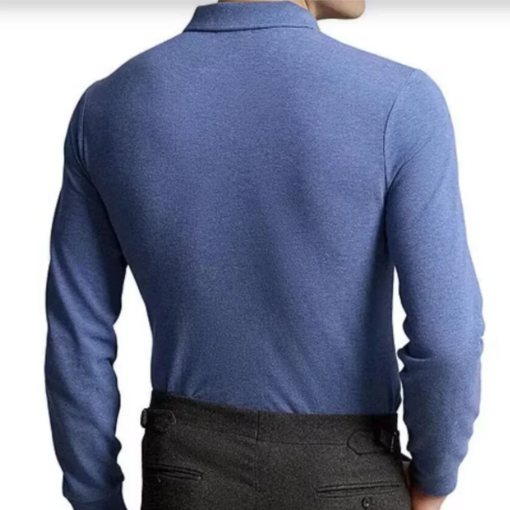 Polo Ralph Lauren long-sleeve heathered blue polo shirt, men's sz XXL